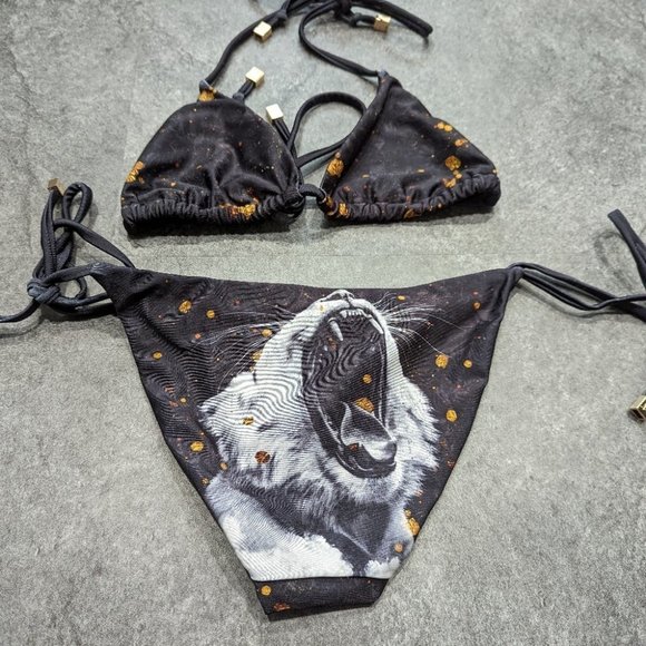 We Are Handsome Aureate black and gold lion print string bikini - Picture 6 of 12